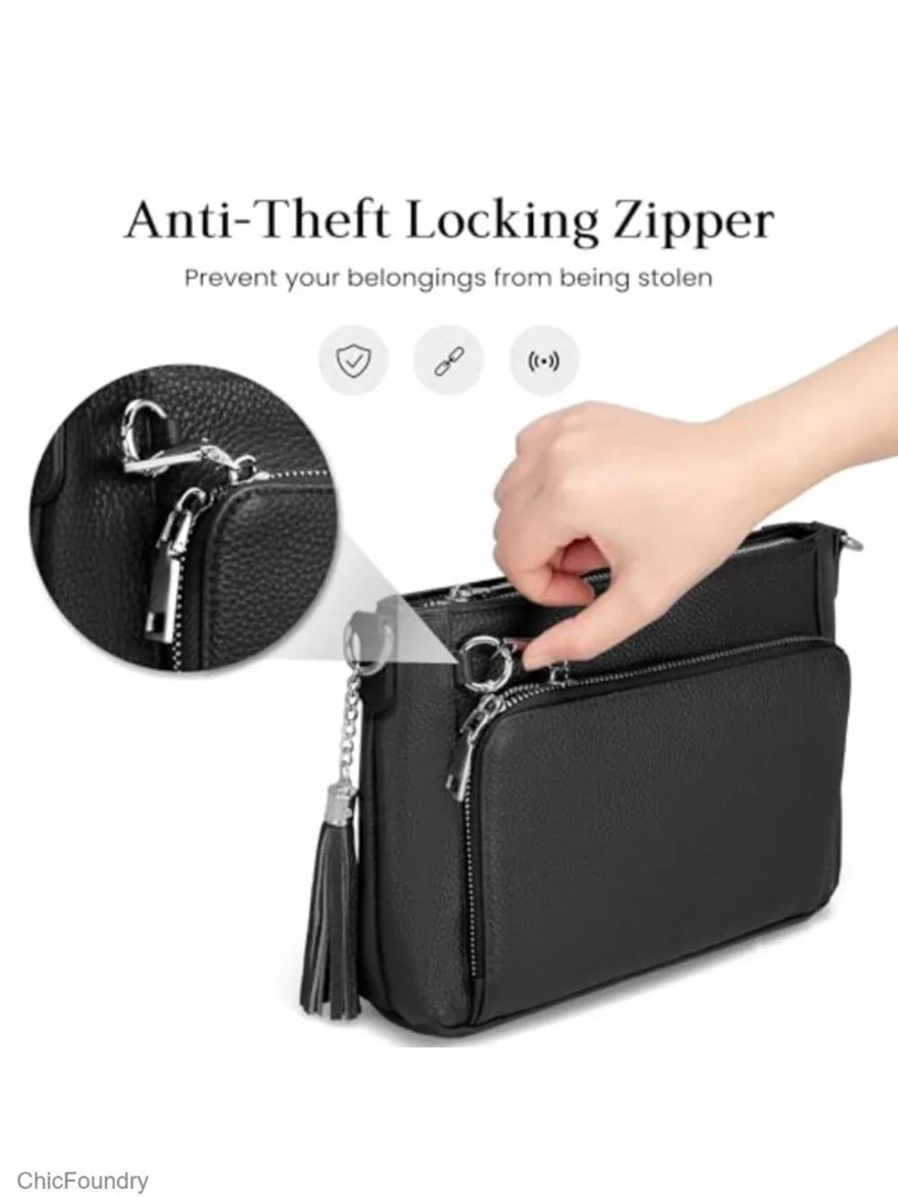 Anti Theft Genuine Leather Crossbody Bag with Built-in Wallet RFID